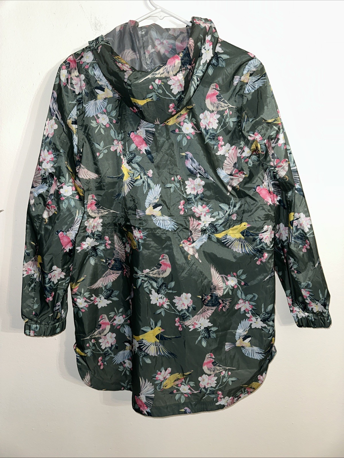 Womens Right As Rain Joules Raincoat Green Floral Birds Sz 8