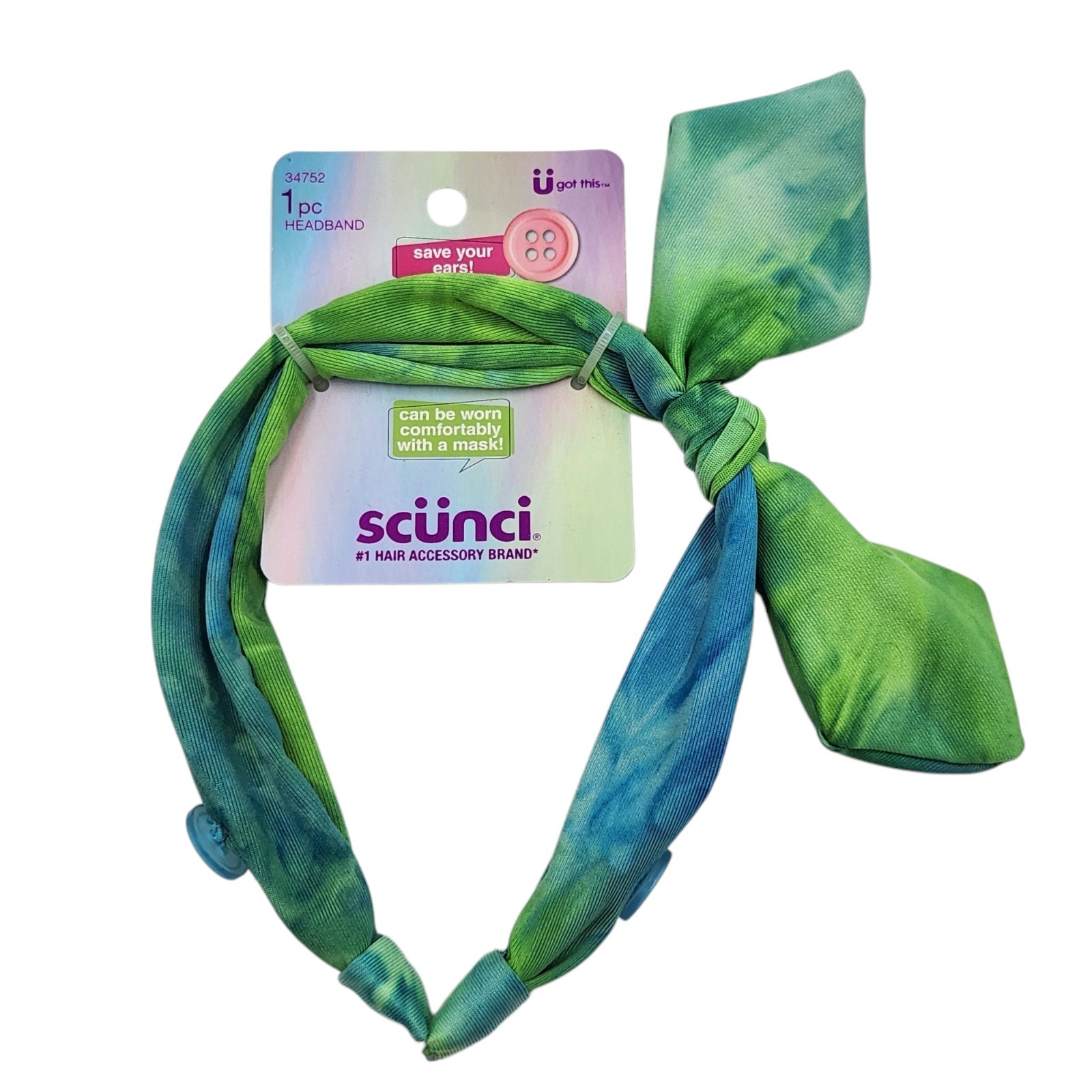 Scunci U Got This Headband with Buttons for Mask 3 Pcs Multicolor Tie Dye Set