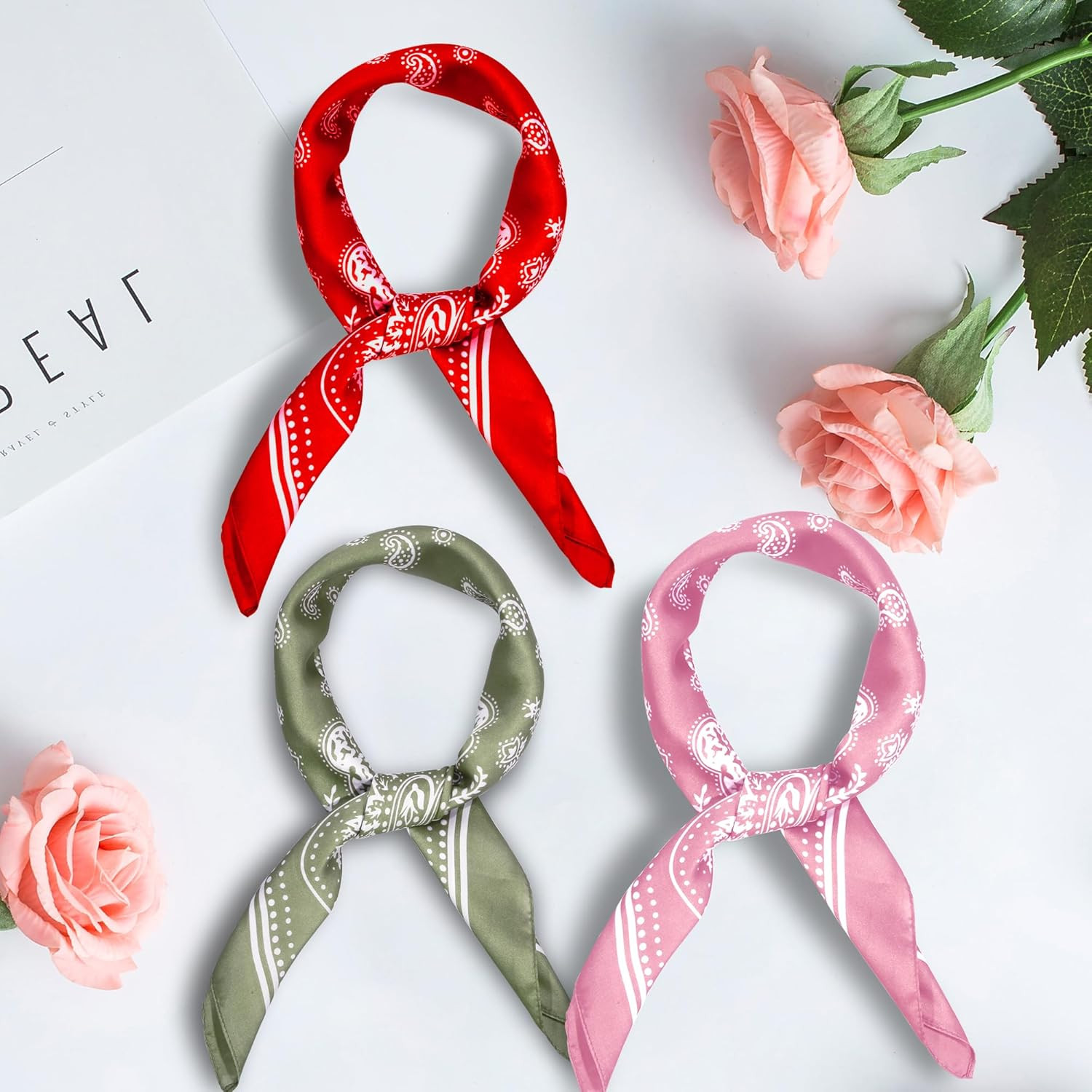 Satin Head Scarf – 27.5 Inches Silk Bandana Hair Wrap Square Scarf for Women & G