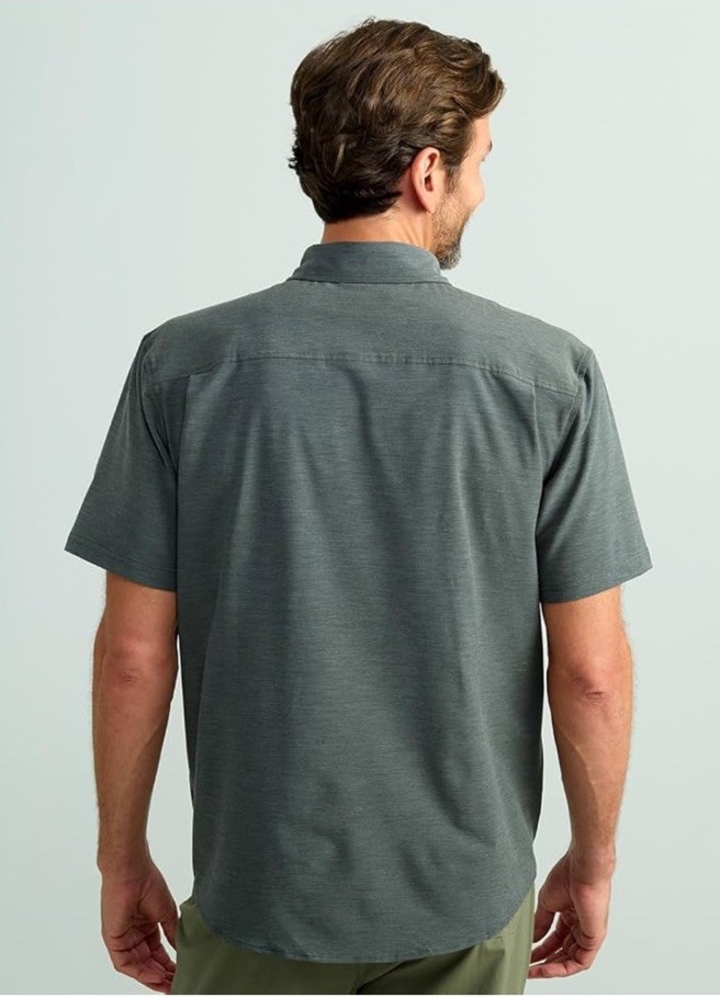 Huk Kona Solid Short Sleeve Men’s Button-Down Shirt, Volcanic Ash, Size S