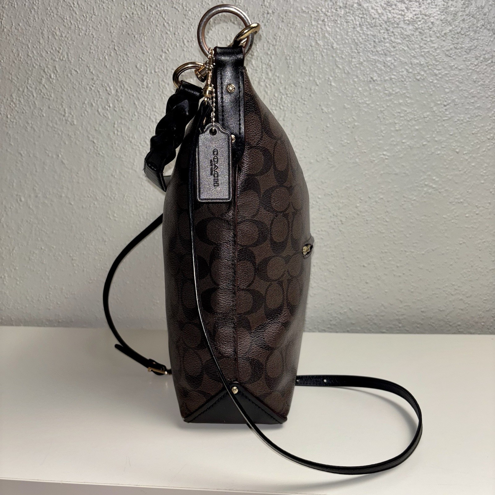 Coach Abby Duffle F31477 Signature Canvas Brown Black Crossbody Shoulder Bag