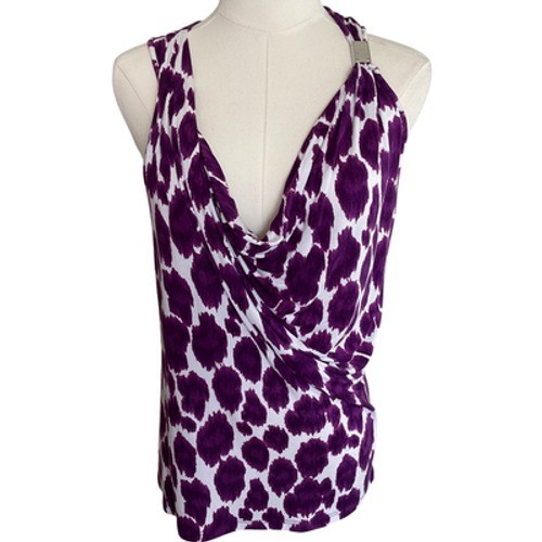 Michael Michael Kors Purple White Ikat Animal Print Cowl Neck Wrap Top Womens M