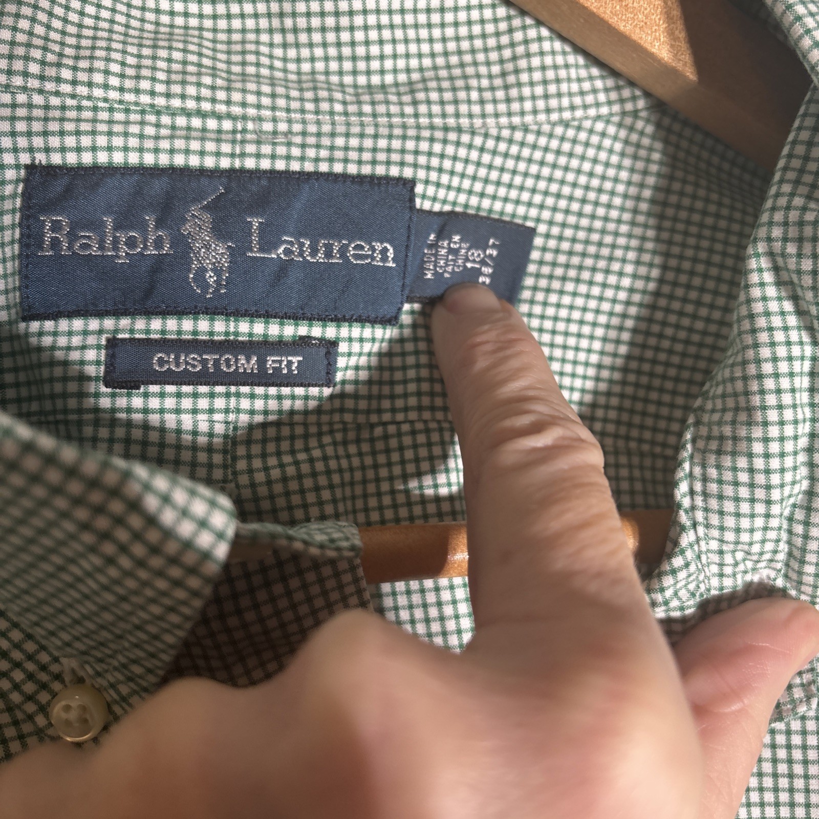 Ralph Lauren Custom Fit Button Up Shirt 18 36/37 Green White Blue Cotton XL
