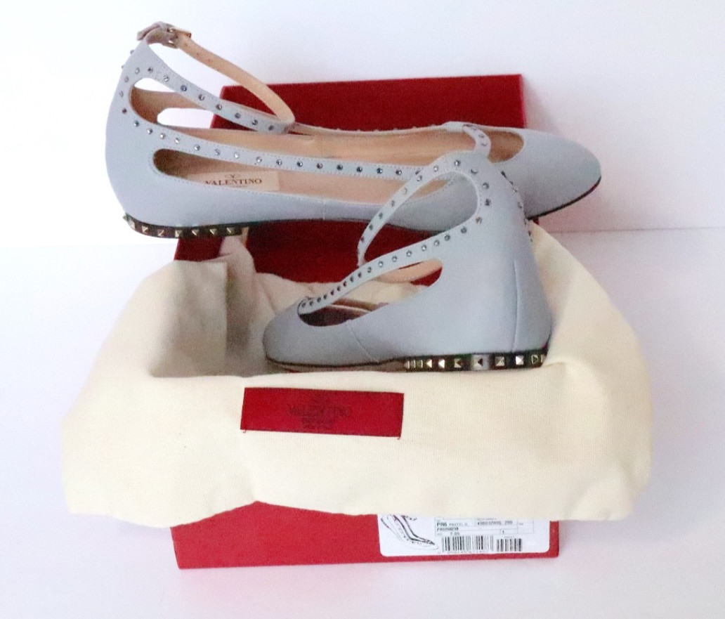 NIB Valentino Stardust Babe Ballerina Rockstar pale blue/grey round toe flats 36