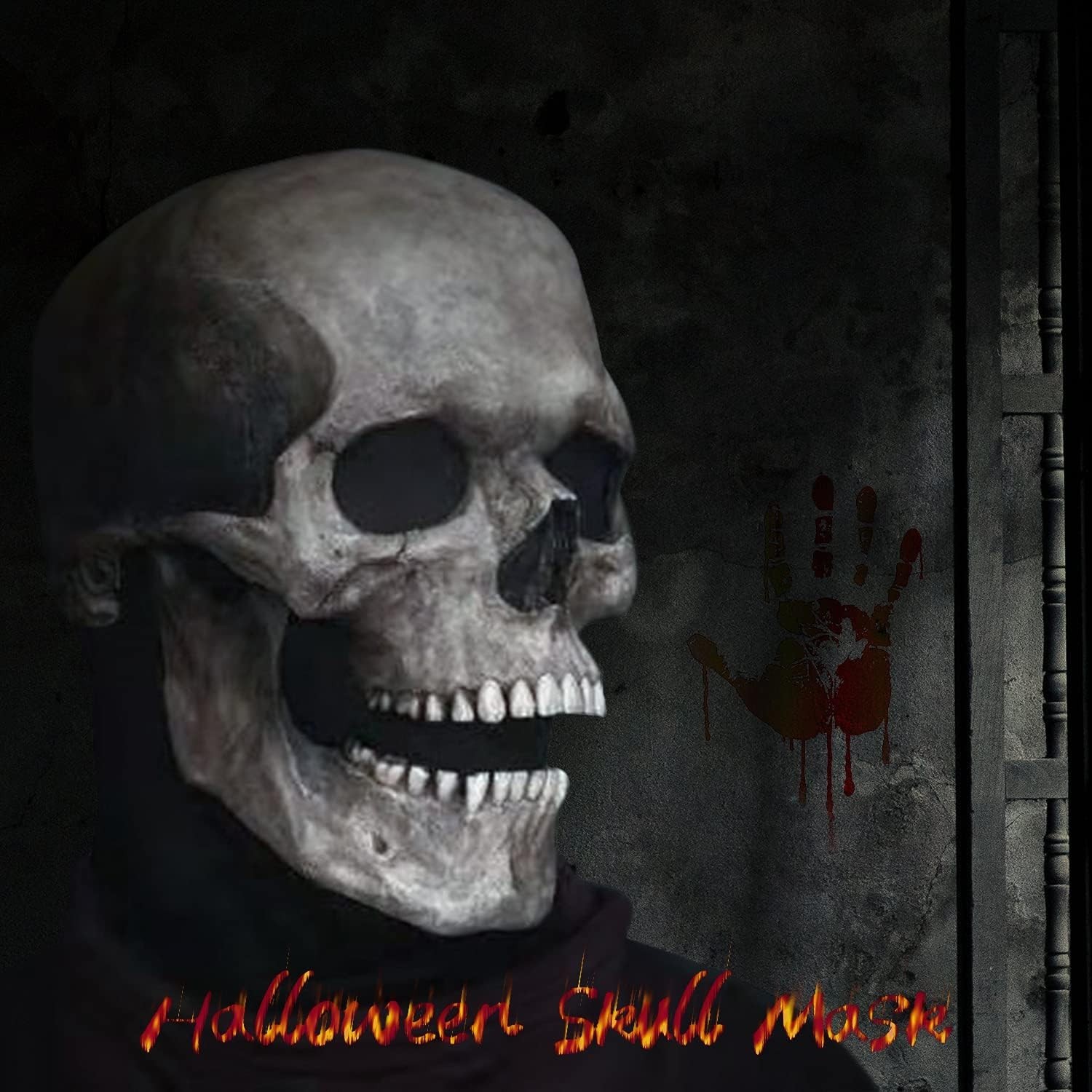 Realistic Full Head Skull Mask with Movable Jaw for Halloween Cosplay, Creepy…