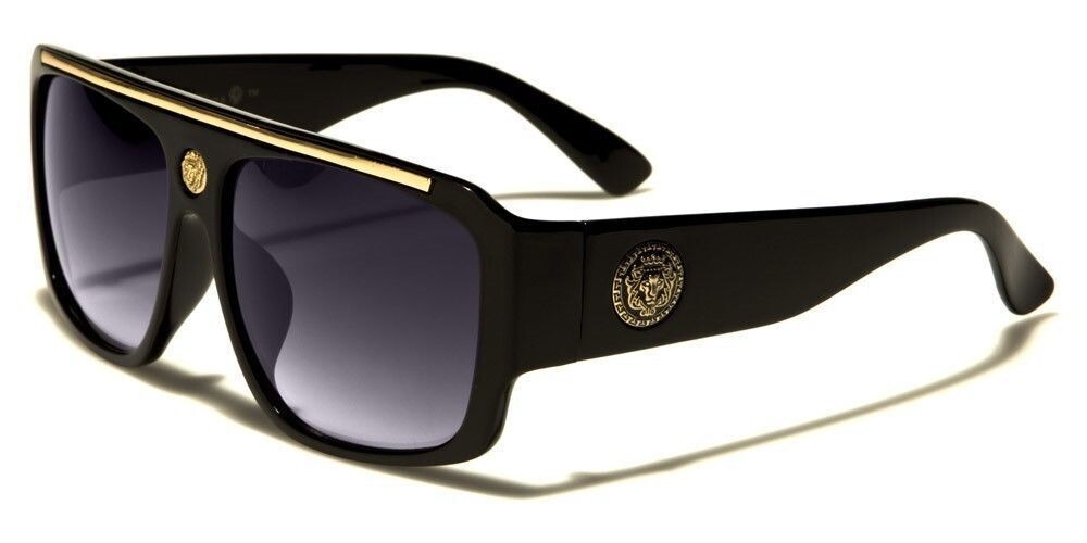 Oversized Square Kleo Lion Head Medallion Flat Top Sunglasses Lentes Shades