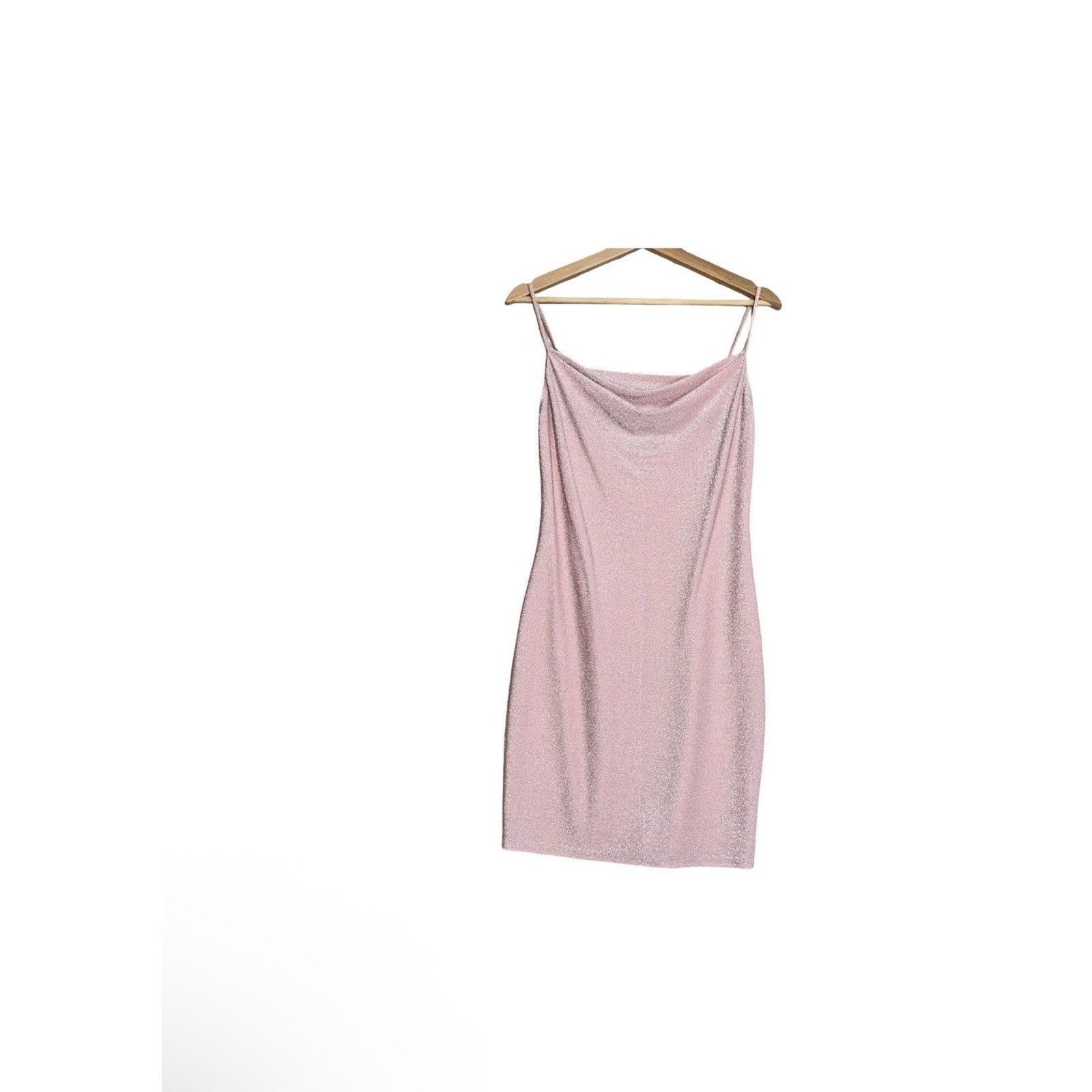 NEW Bebe Mini Dress Women Sz M Pink Sparkling Adjustable Spaghetti Strap Holiday