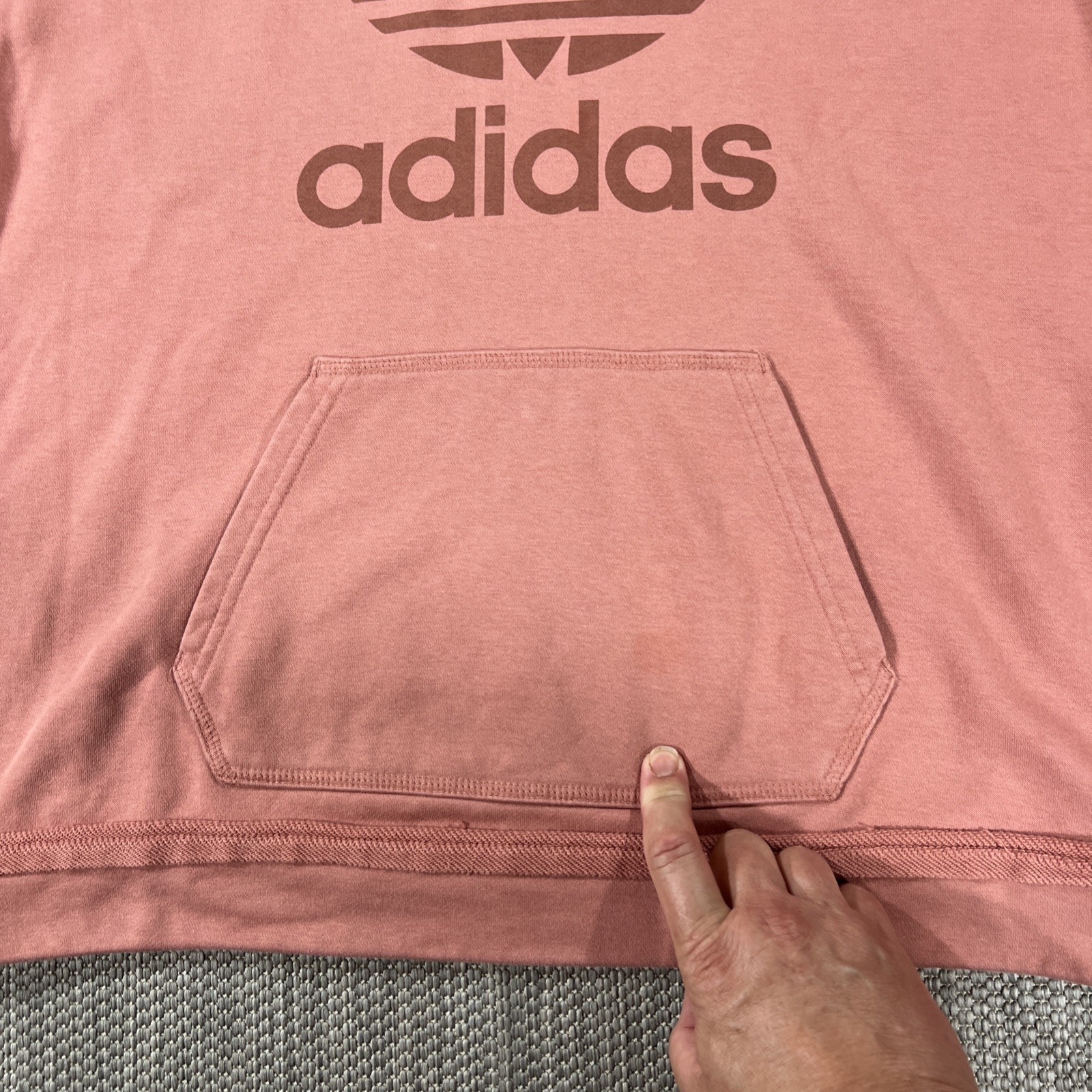 Adidas Hoodie Men’s S Salmon Pink Pullover Kangaroo Pocket Athletic Sweatshirt