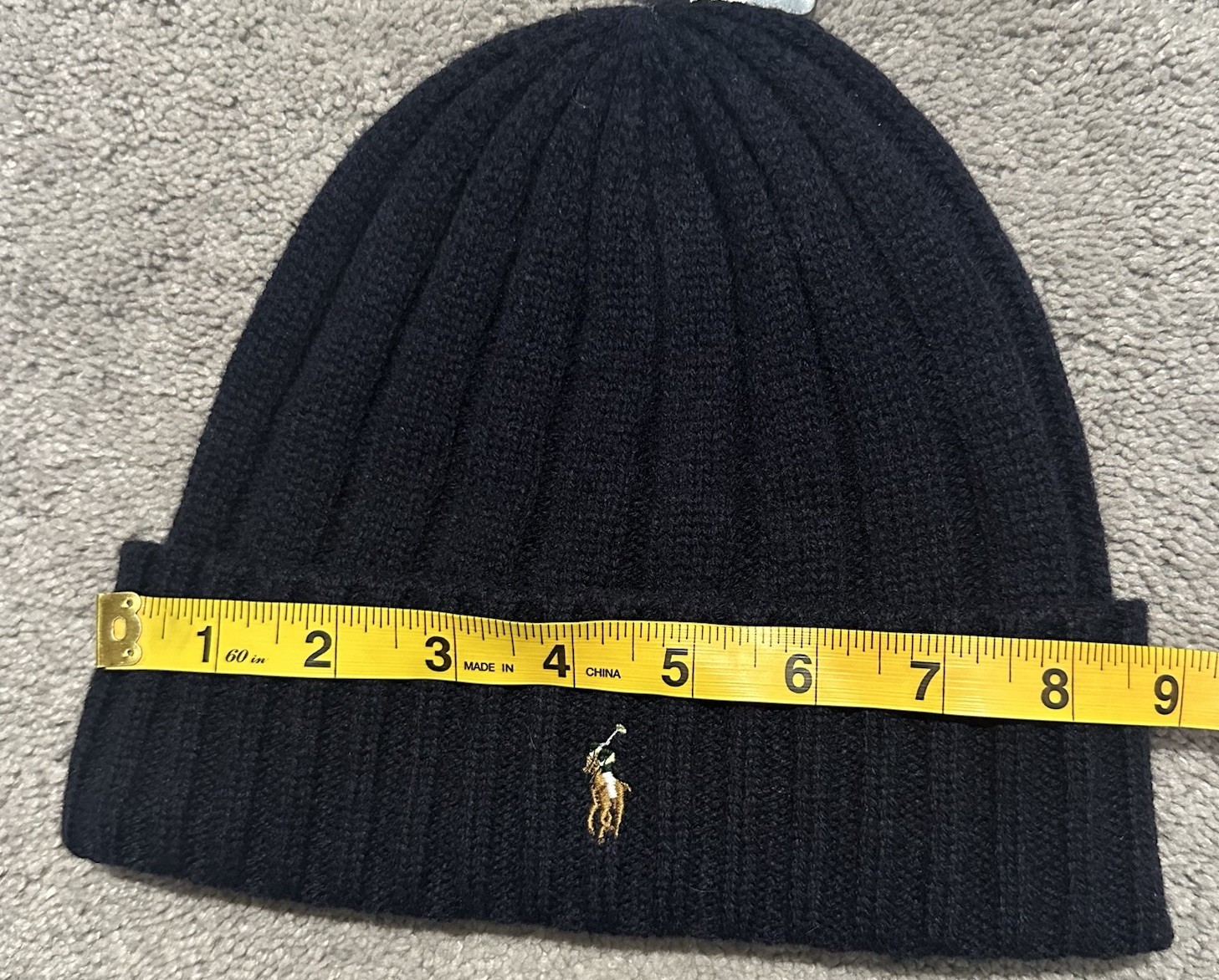 Polo Ralph Lauren Ribbed Cuff Beanie One Size Blue Wool Blend Pony Logo Preppy