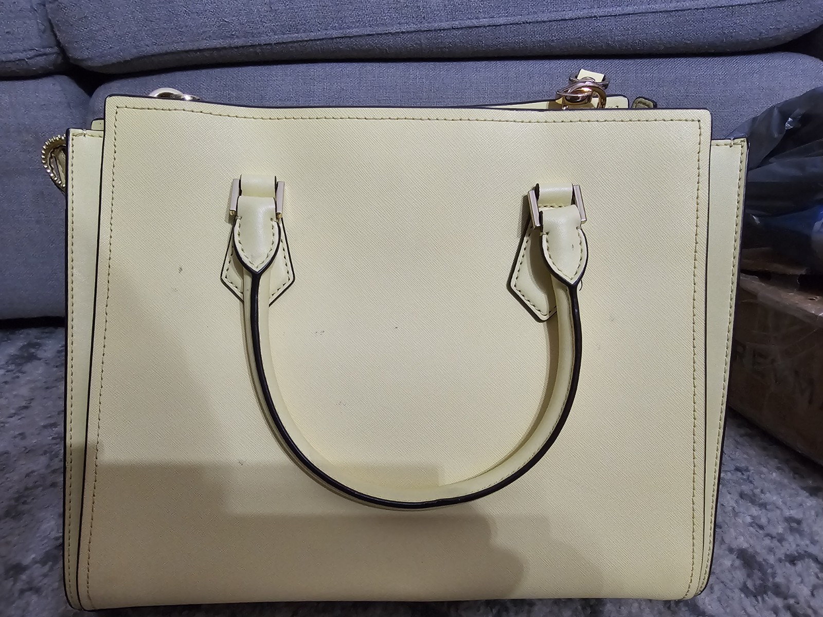 Michael Kors Yellow Satchel Zip Top Handle w Detachable Strap, Bag Charm