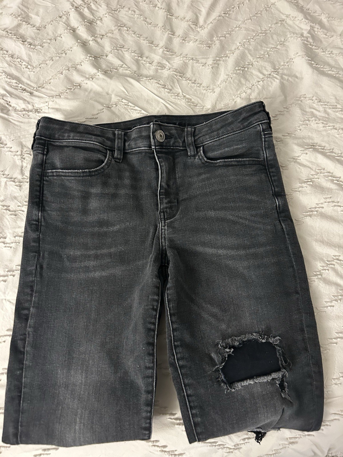American Eagle Skinny Stretch Distressed Black Charcoal Wash High Rise Jeans