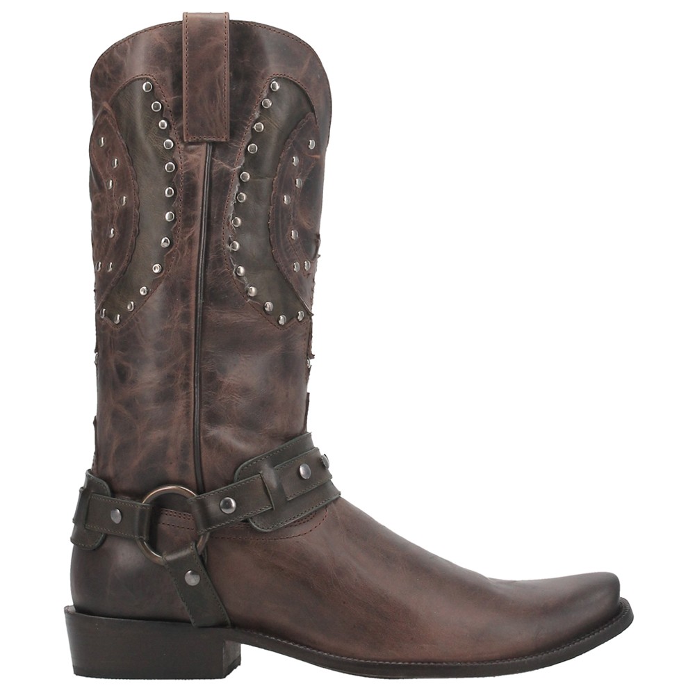 Dingo War Eagle Studded Square Toe Pull On Cowboy Mens Brown Casual Boots DI851