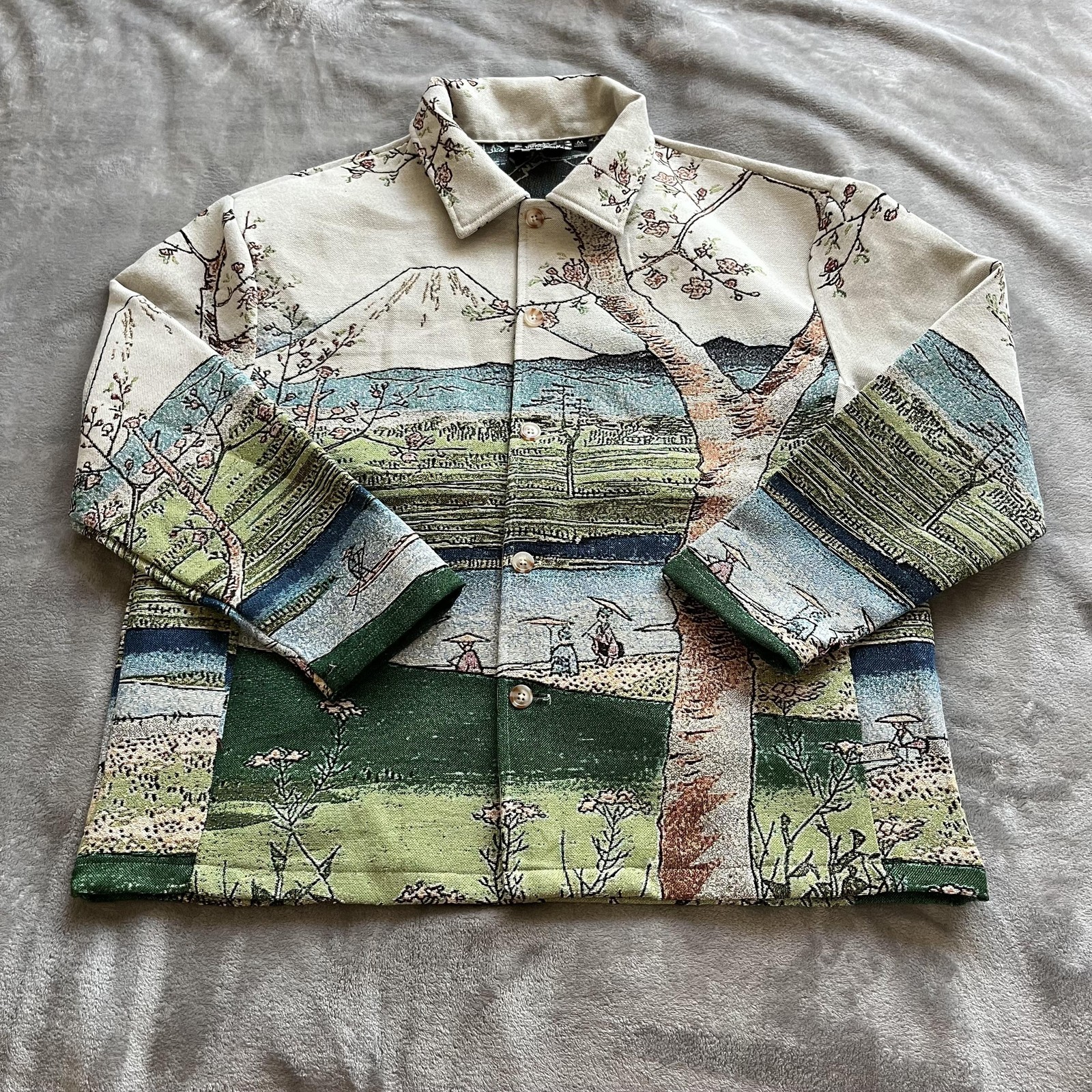 Rebel Vengeance Jacket Mens Medium Multicolor Landscape Tapestry Bomber Scenic