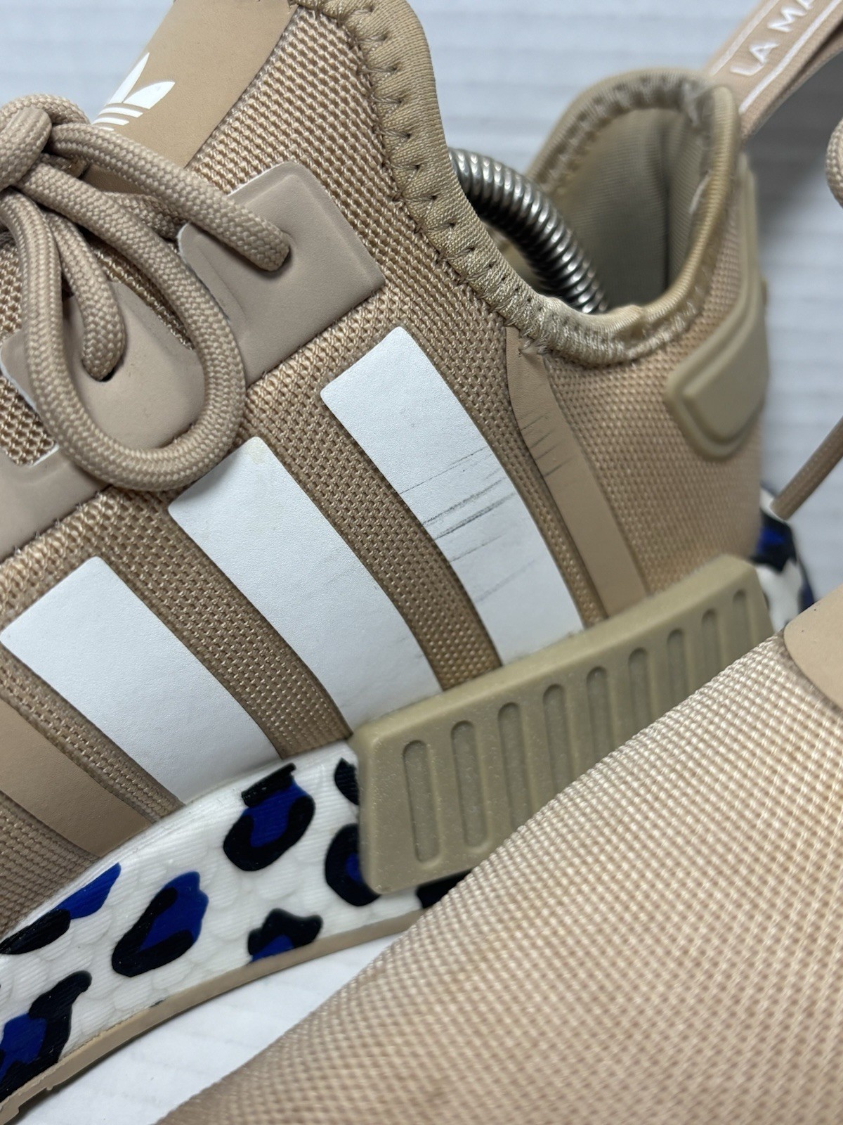 Adidas NMD_R1 Women’s 9.5 Pale Nude Leopard Boost GZ8025 Fashion Running Shoes