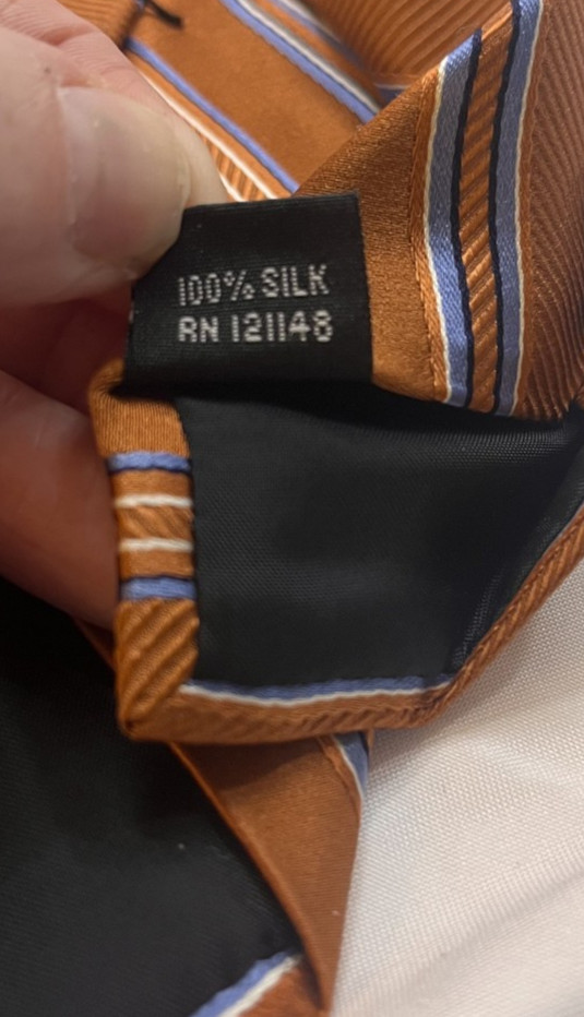 Michael Kors Men’s Rust Orange Blue Striped 100% Silk Neck Tie Classic Made USA
