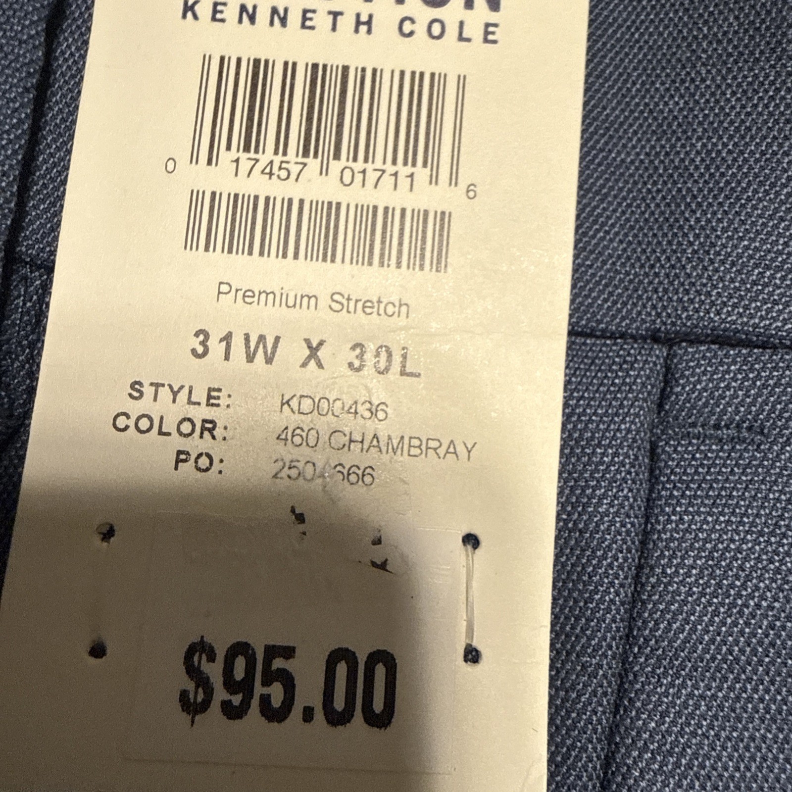 NWT Kenneth Cole Reaction Men’s Slim Fit Chambray, 31Wx30L