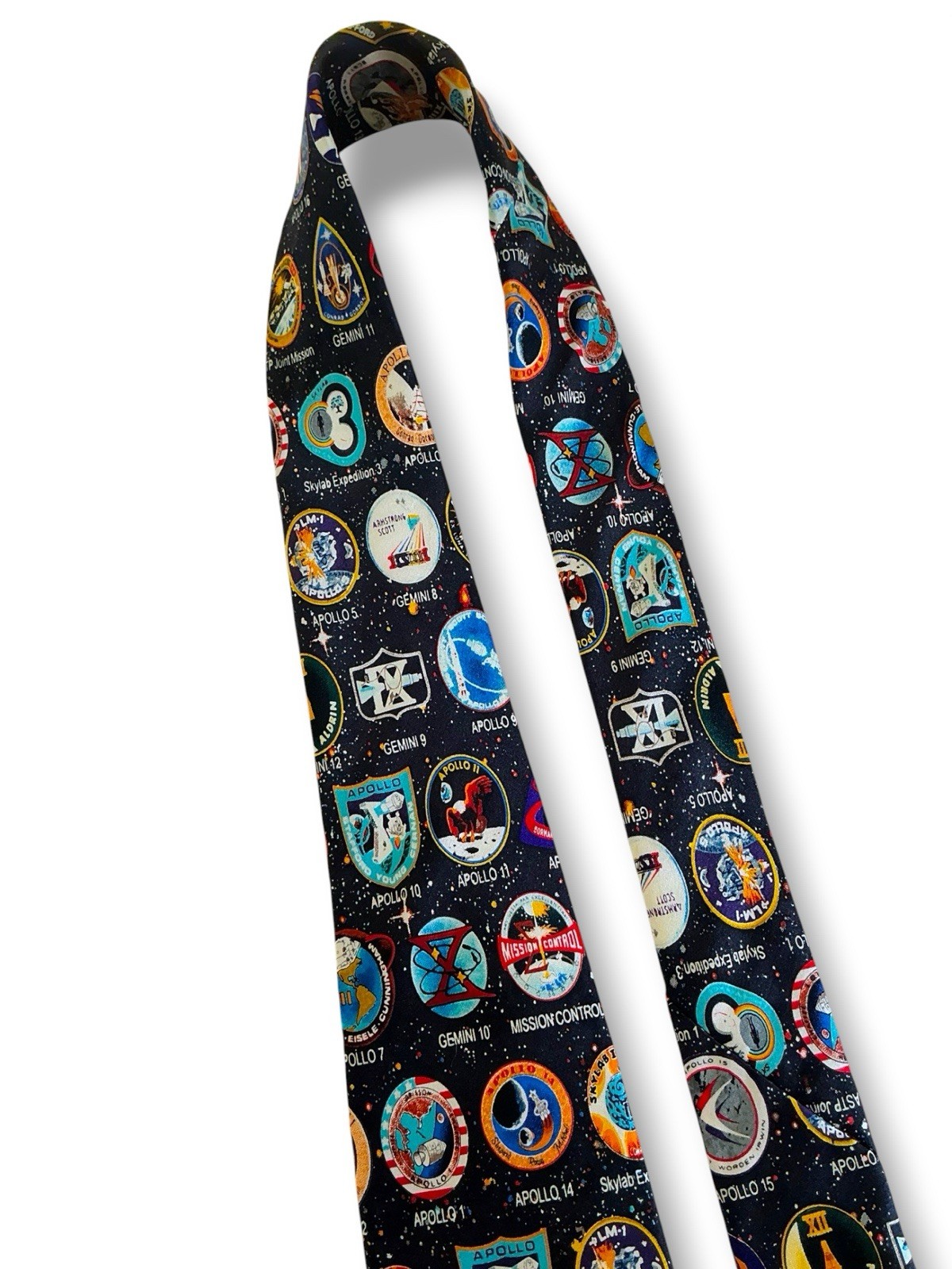 Museum Artifacts Silk Tie Early Space Missions Badges NASA Multicolor Necktie
