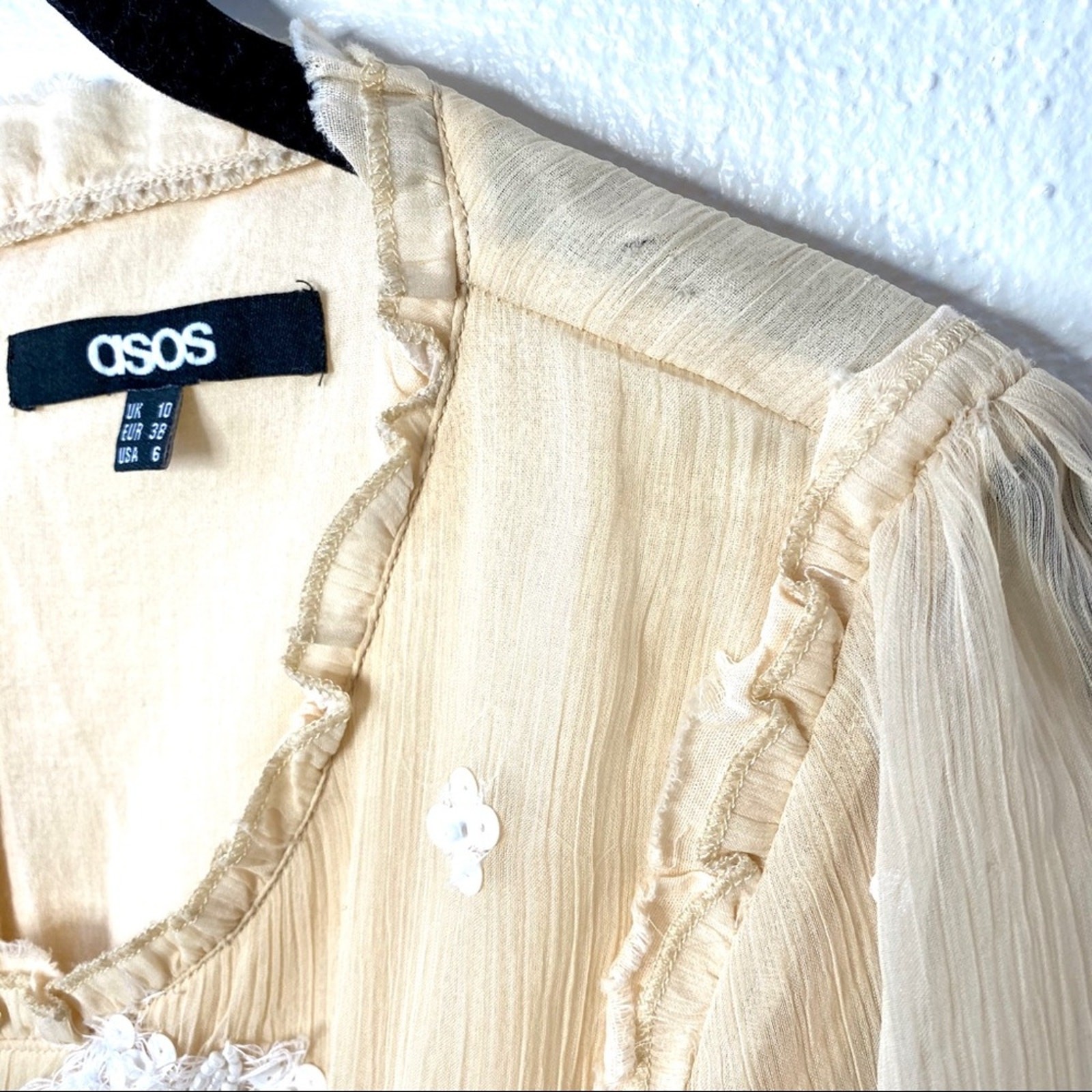 ASOS Sequin Flower Sheer Sleeve Nude Dress Size 6