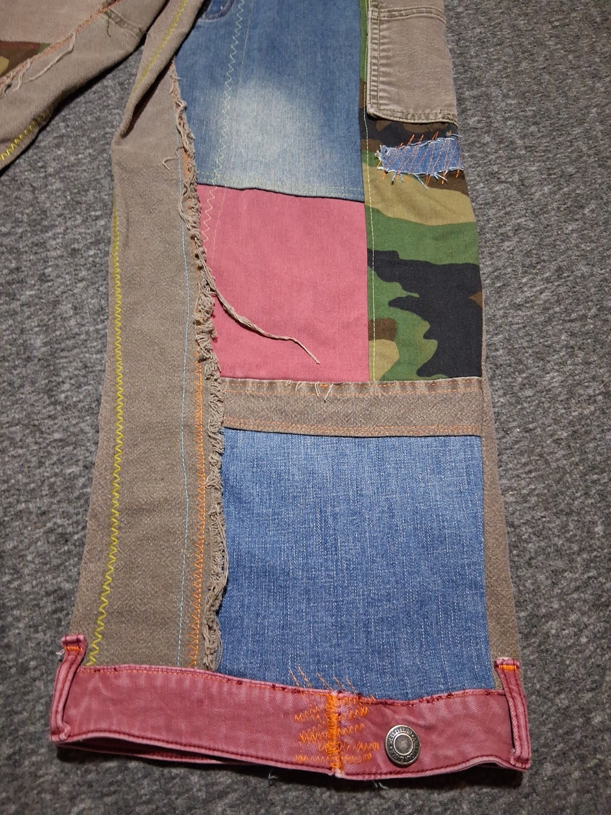 Handmade Patchwork Sz 32×28 Jeans StreetWear Distressed Carpenter Dopamine Camo