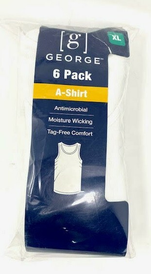 NEW! George Tag Free Comfort A-Shirt Men’s, X-Large WHITE, 6-Pack,