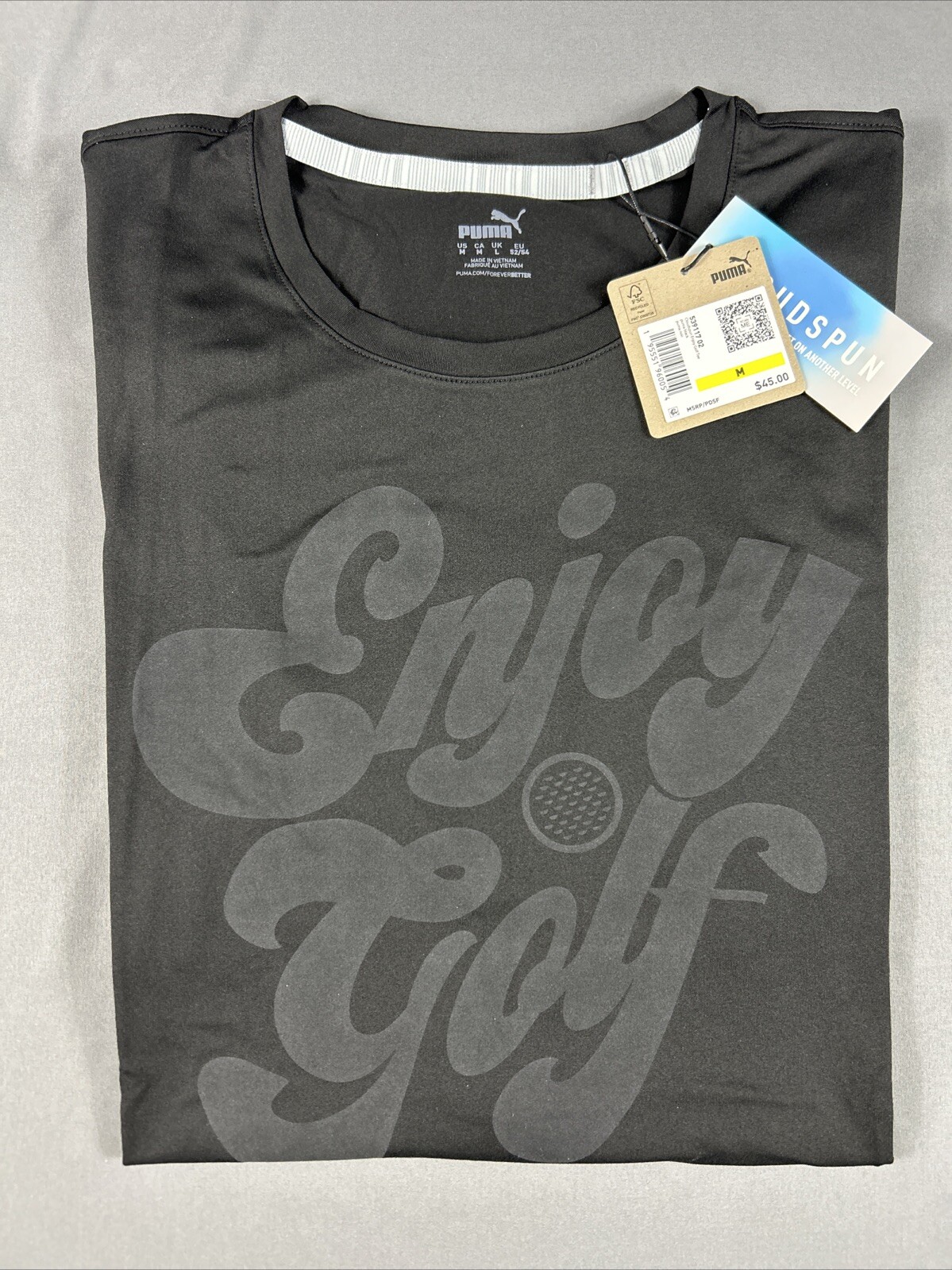 Puma Golf Shirt Tee T-Shirt Cloudspun Enjoy Golf Print Medium Black NWT MSRP $45