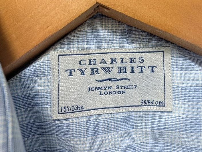 Charles Tyrwhitt Mens Dress Shirt Check Blue white 15 1/2 /33 39/84 cm