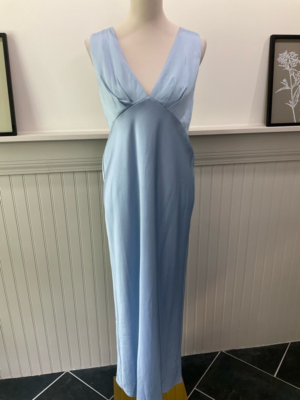 Significant Other Satin Maxi Dress Size 12 Light Blue Cross Strap Slip Dress