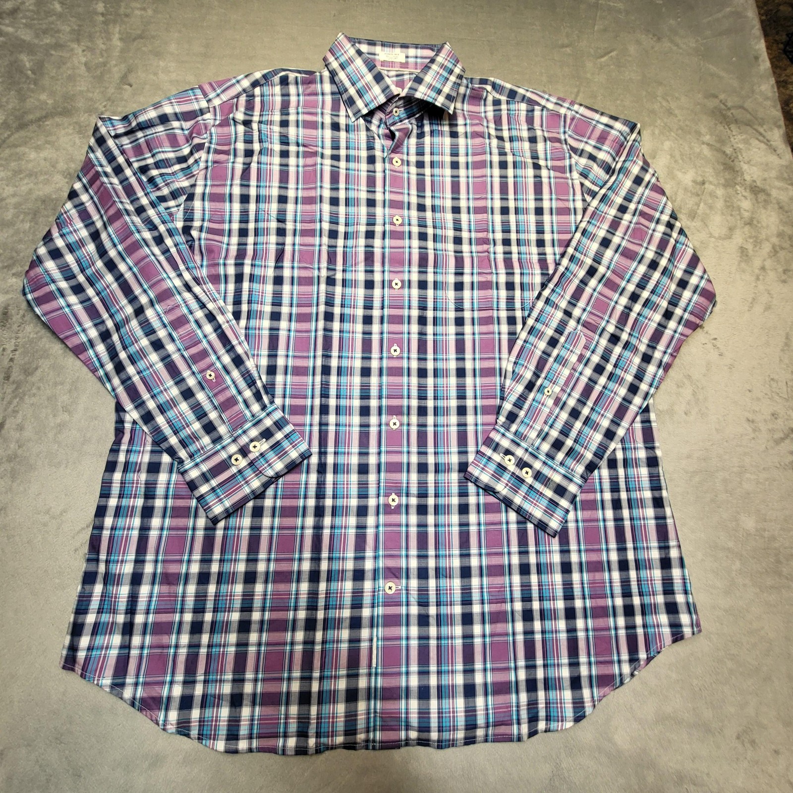 Peter Millar Shirt Mens XL Purple Plaid Spread Collar Long Sleeve Barrel Cuff