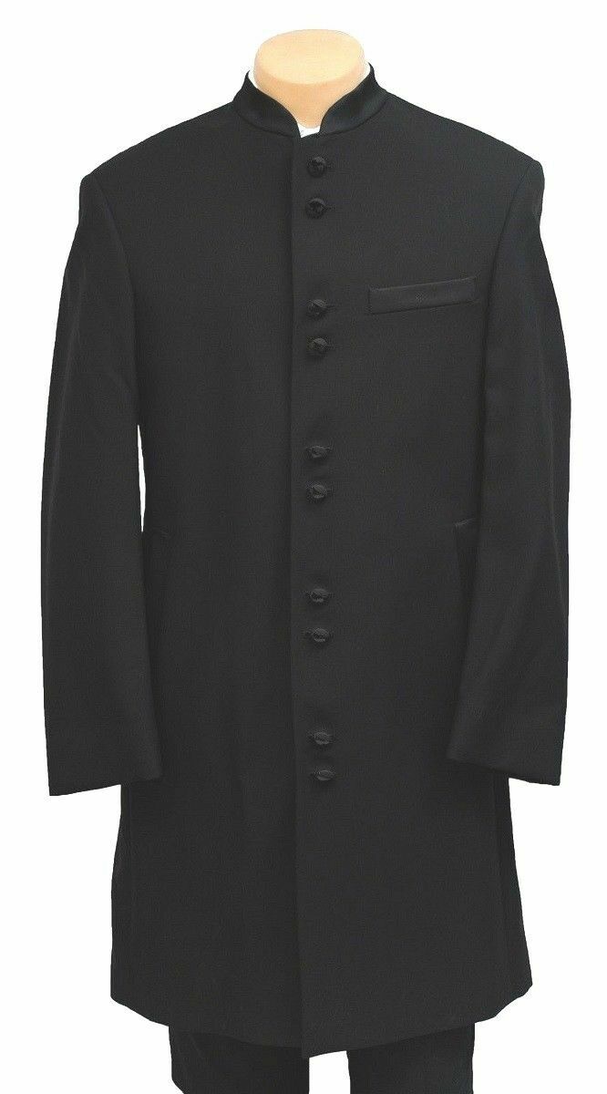 Long Black Mandarin Chinese Nehru Collar Ninja Western Tuxedo Frock Duster Coat