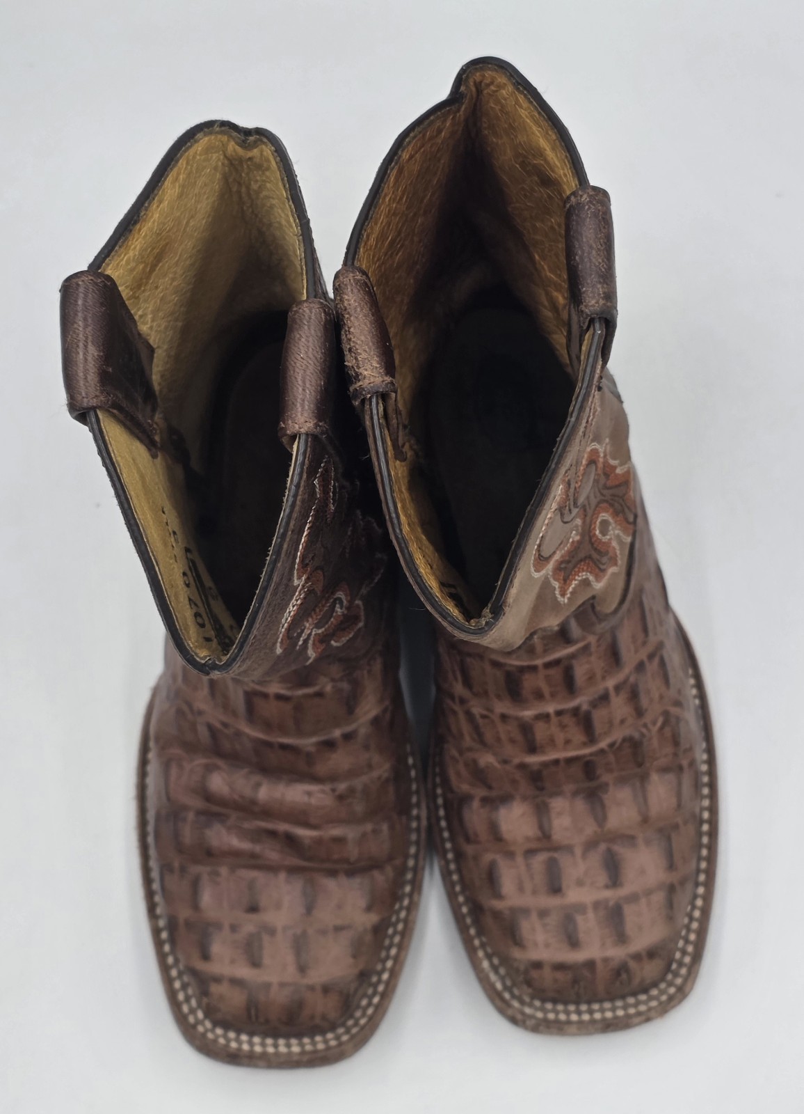 Horse Power HPK1070 Kids Cowboy Boots Sz 12 Brown Nile Print Square Toe Leather