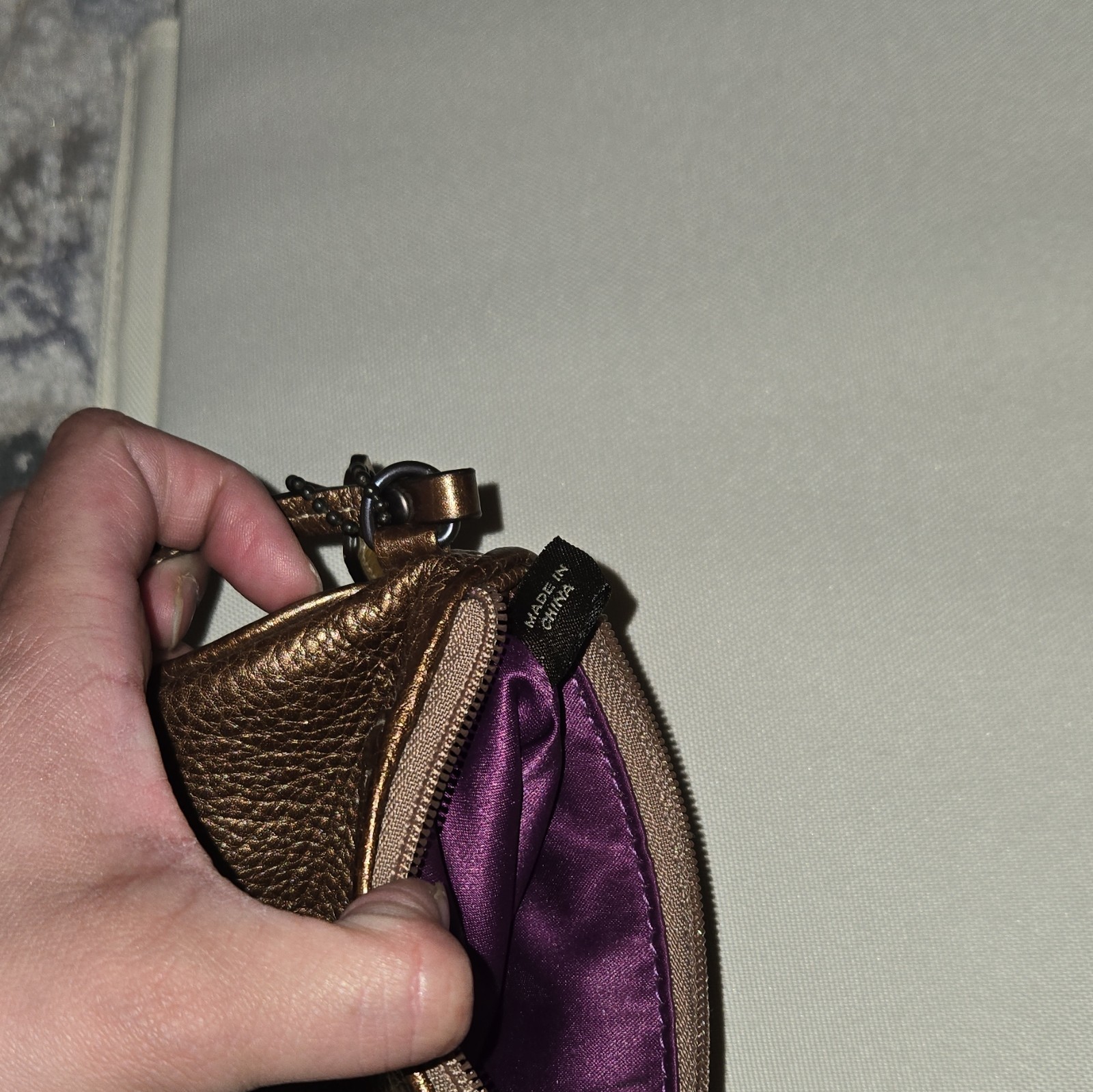 Coach Metallic Bronze Wristlet Zip Wallet Pouch w/ Wrist Strap Hangtag