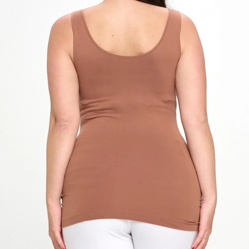 Plus Yelete Mocha V or U Neckline Reversible Seamless Tank