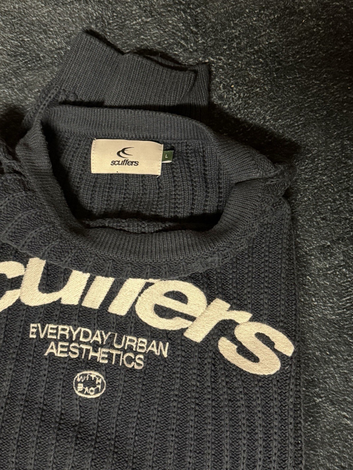 Scuffers Men’s Black Rib-Knit Turtleneck Logo Pullover Sweater Long Sleeve L