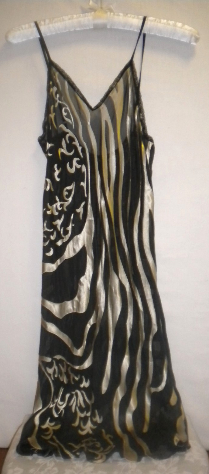MERCER & MADISON BLACK & TAN STRAPPY NIGHTGOWN SZ M 55% SILK 45% RAYON BOX15
