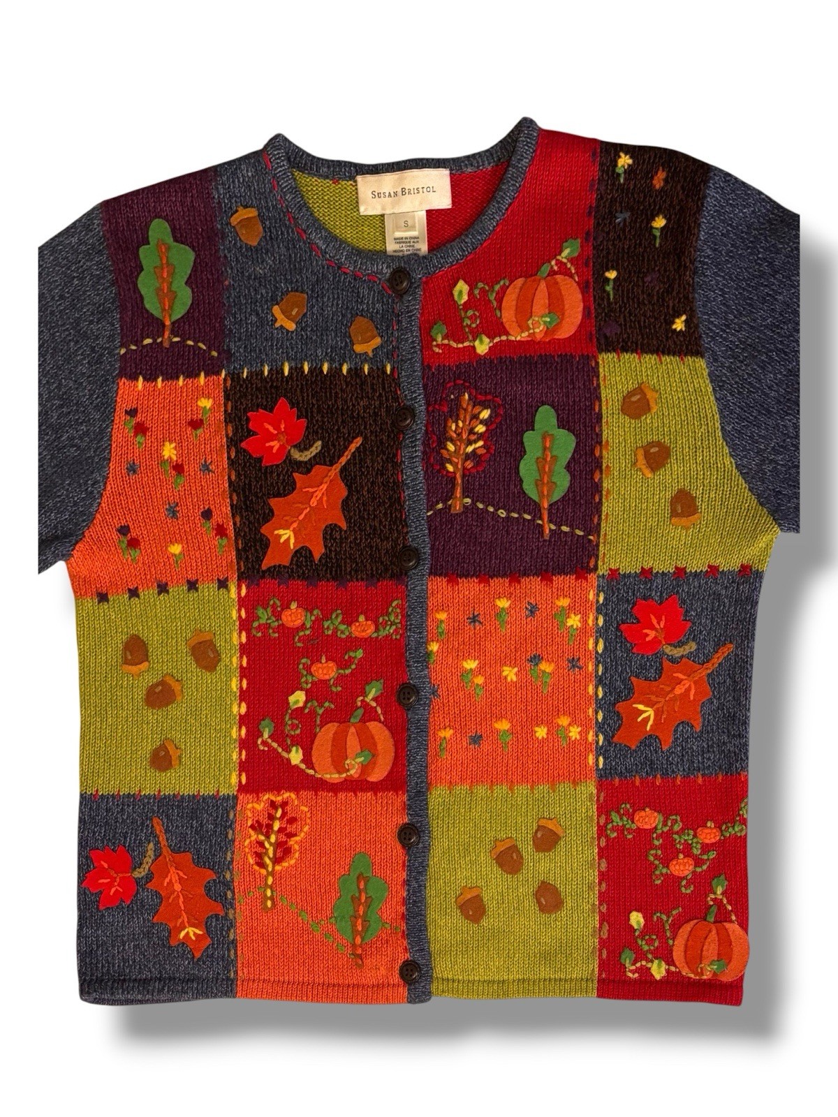 Susan Bristol Fall Thanksgiving Changing Leaves Cardigan Sweater Women’s Sz S