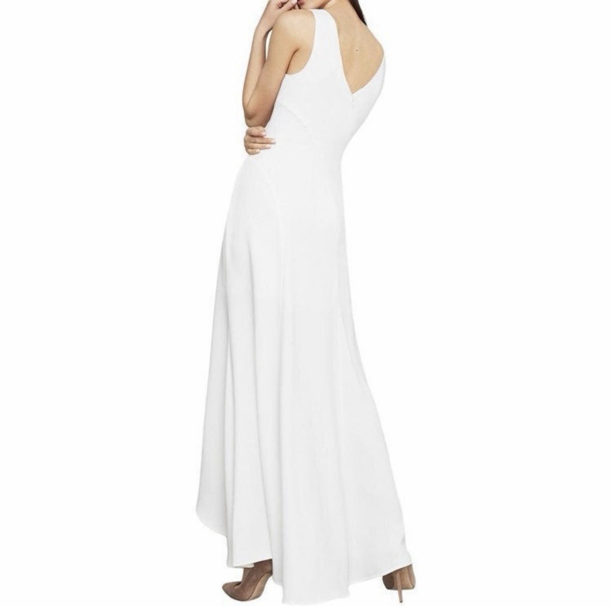BCBGMAXAZRIA Off White V-Neck Sleeveless Hi-Low Maxi Dress Chiffon 6