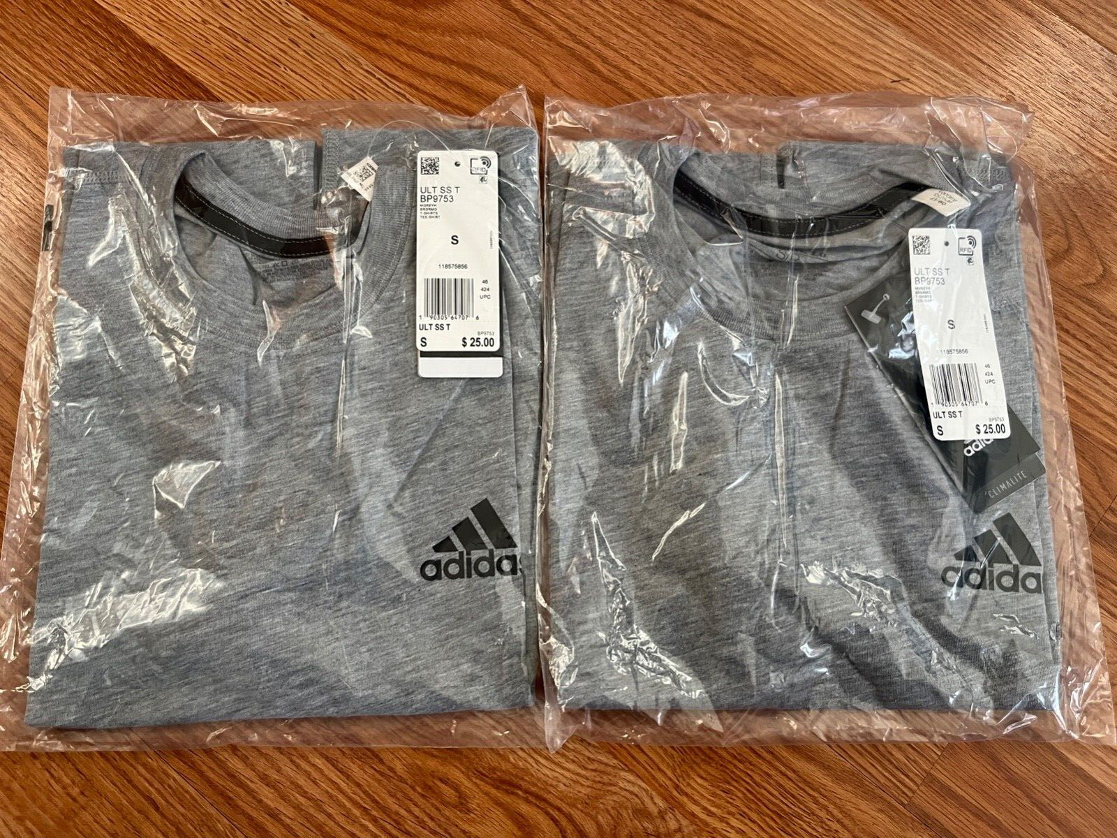 (2) Adidas Gray Climalite Ultimate 2.0 Tee Short Sleeve Men’s Small – Free Ship
