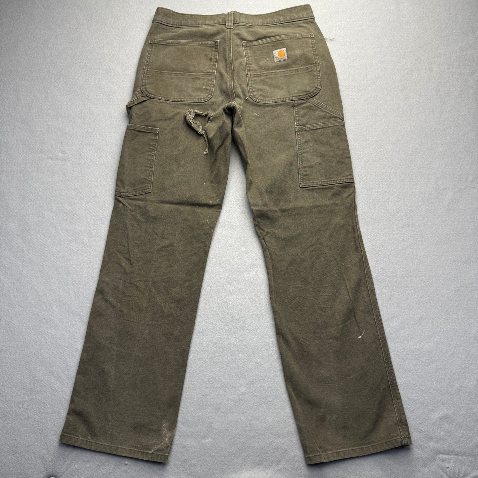 Carhartt Relaxed Fit Carpenter Pants Mens 31×32 Brown Distressed Canvas Workwear