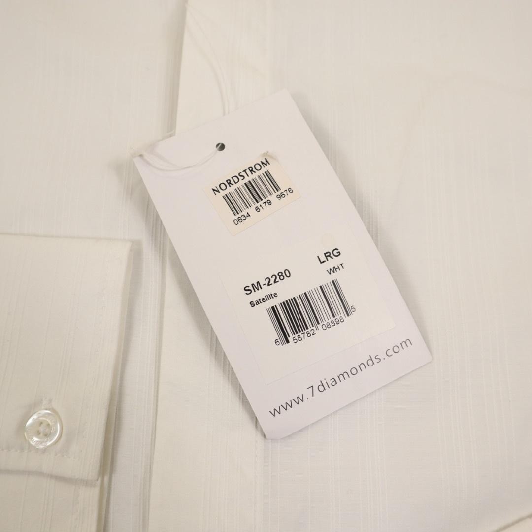 New 7 Diamonds Satellite Dress Shirt Men Large White Stripe Stretch Cotton Woven