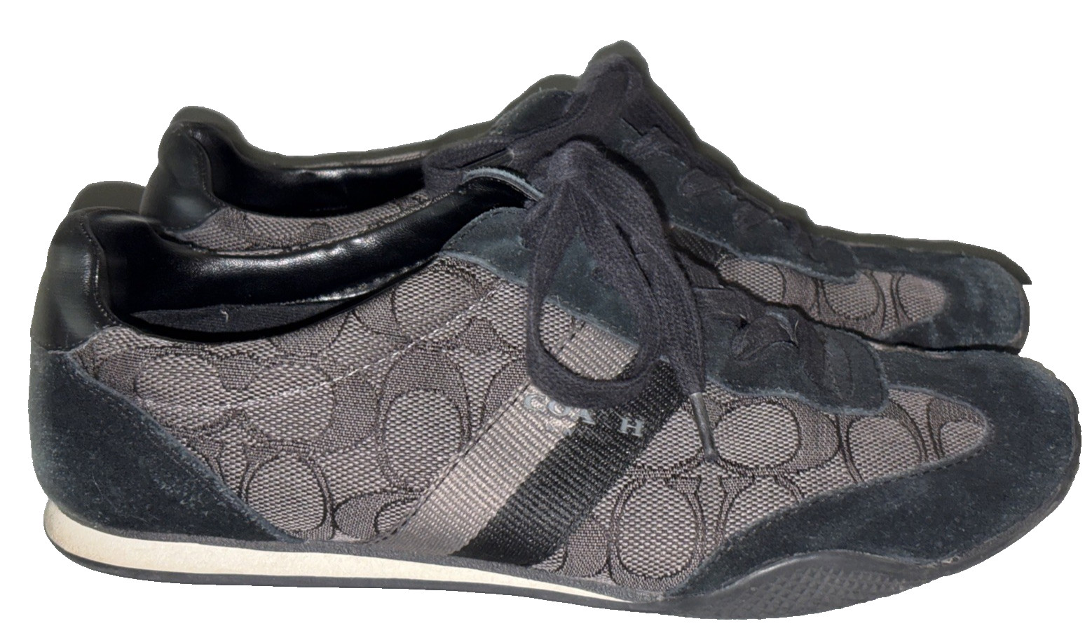 Coach CC Monogram Suede Canvas Black Gray Lace Up Casual Kelson Sneakers Sz 6.5