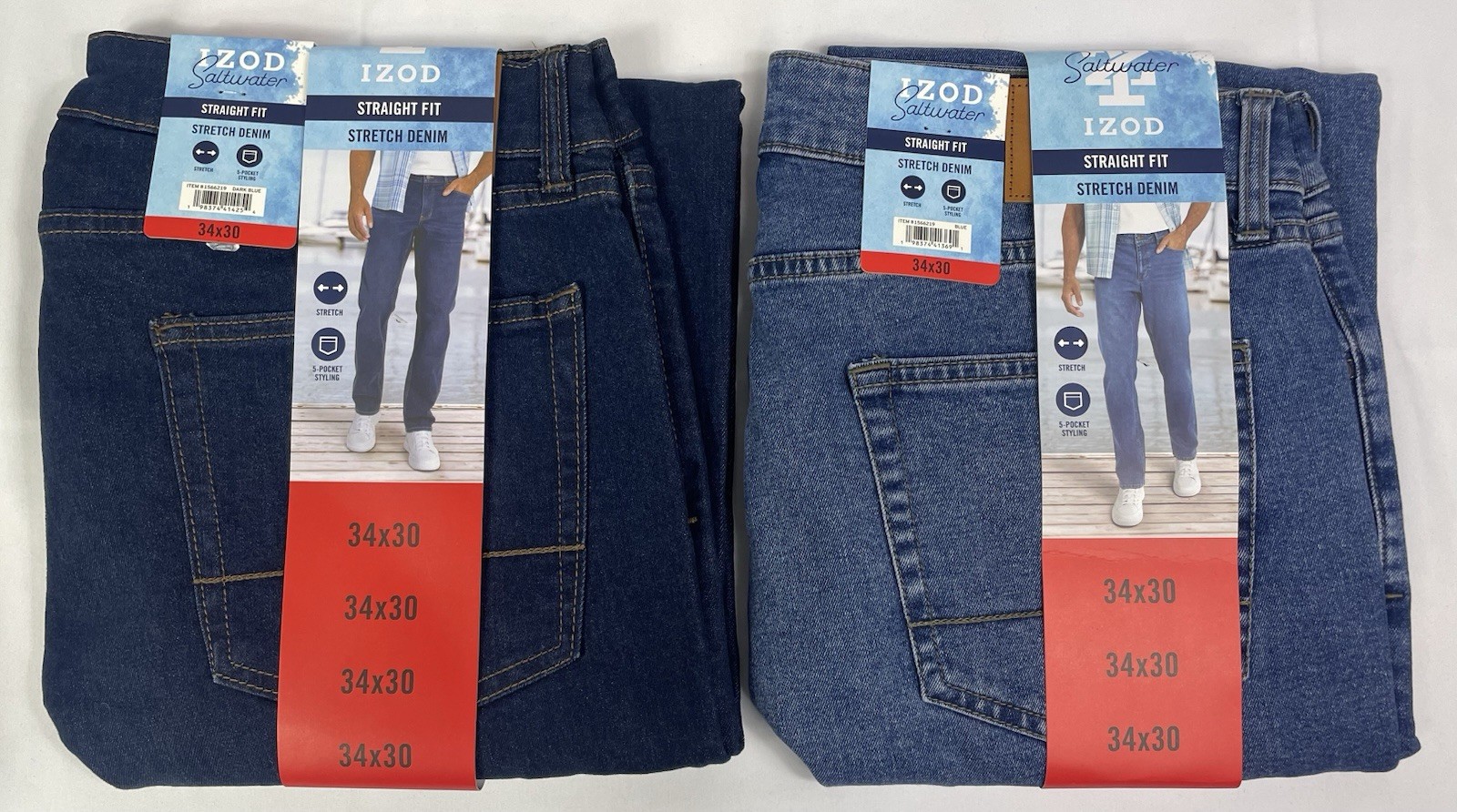 Izod Lot of 2 Men’s 34×30 Dark Blue & Blue Straight Fit Comfort Stretch Jean NWT