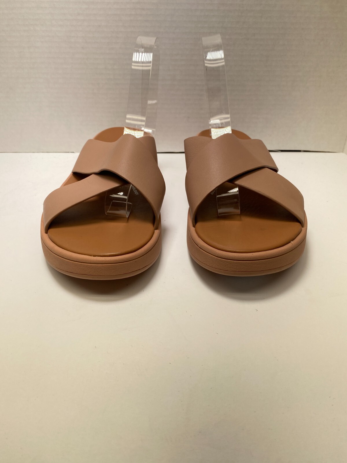 FitFlop F-MODE Women’s Leather Flatform Cross Pink Slides sz 10