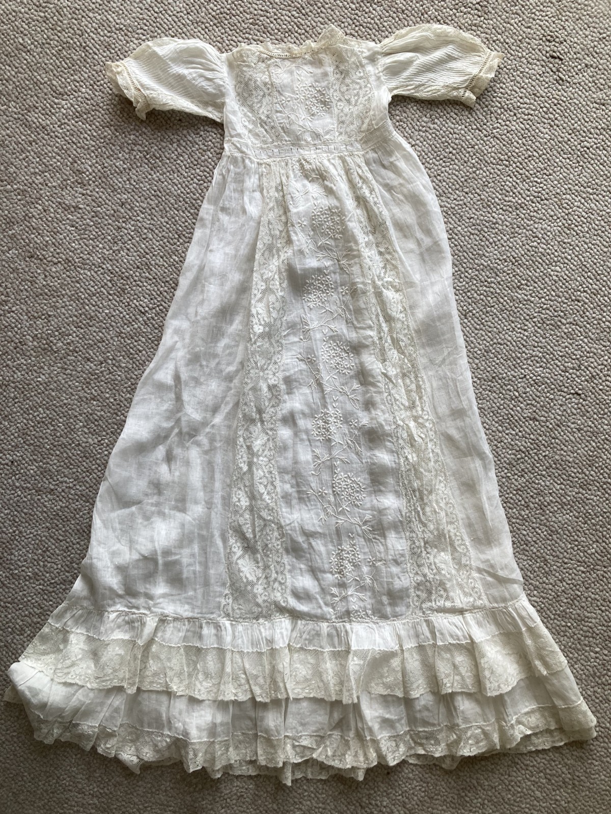 antique english victorian christening gown with broderie anglais