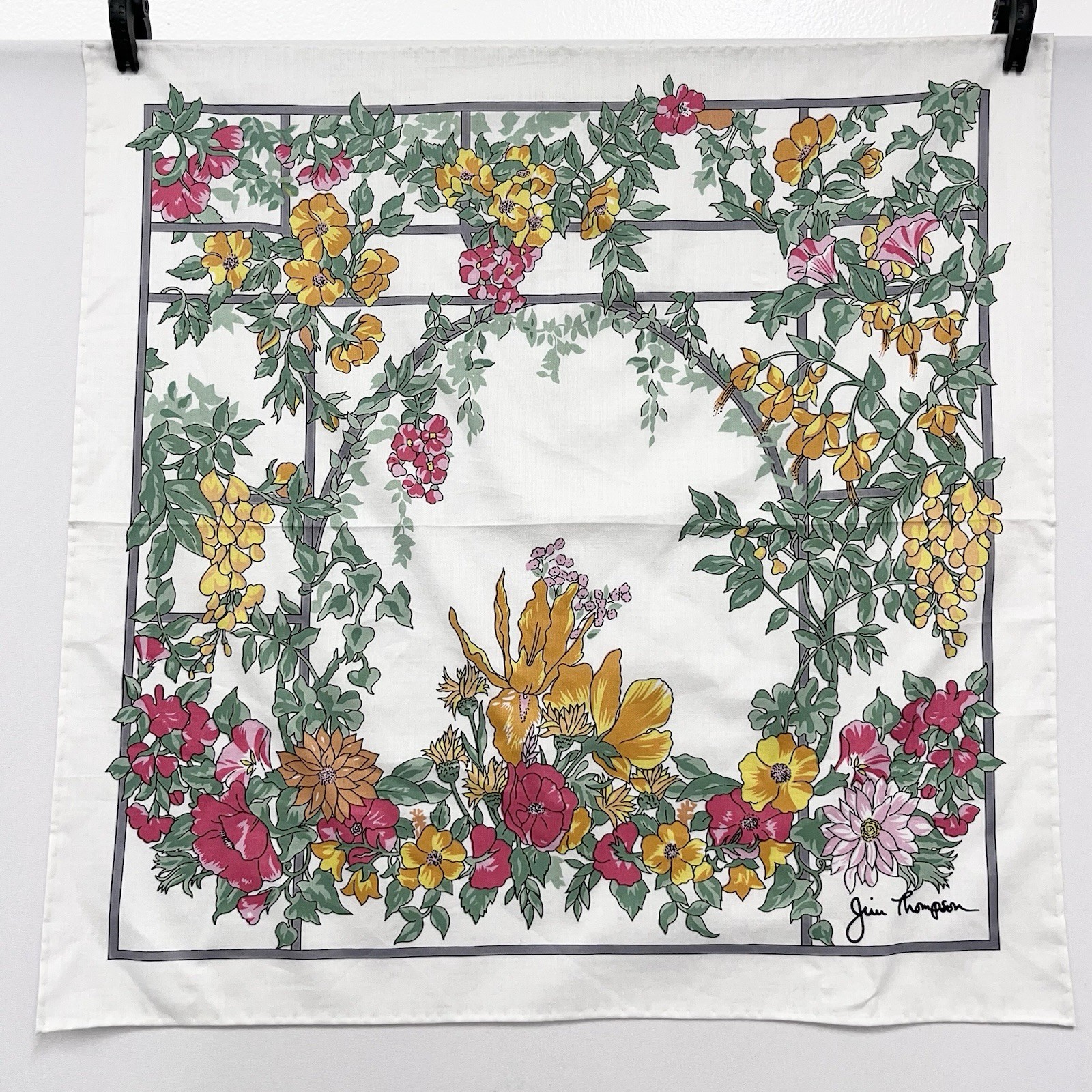Vintage Jim Thompson Cotton Floral Scarf 16 1/4″ by 16 1/4″