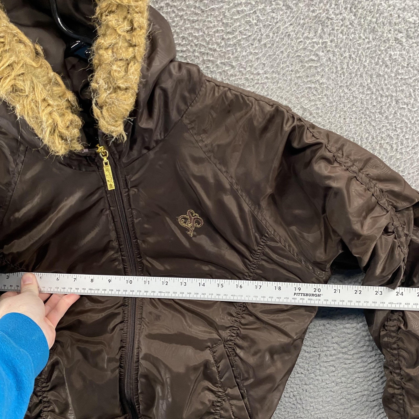South Pole Jacket Women Small Brown Hooded Bomber Faux Fur Trim Puffer