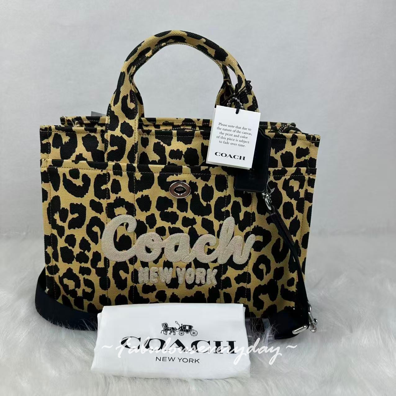 Coach Cargo Tote Bag With Leopard Print Crossbody In Canvas/Gold CP770 NWT