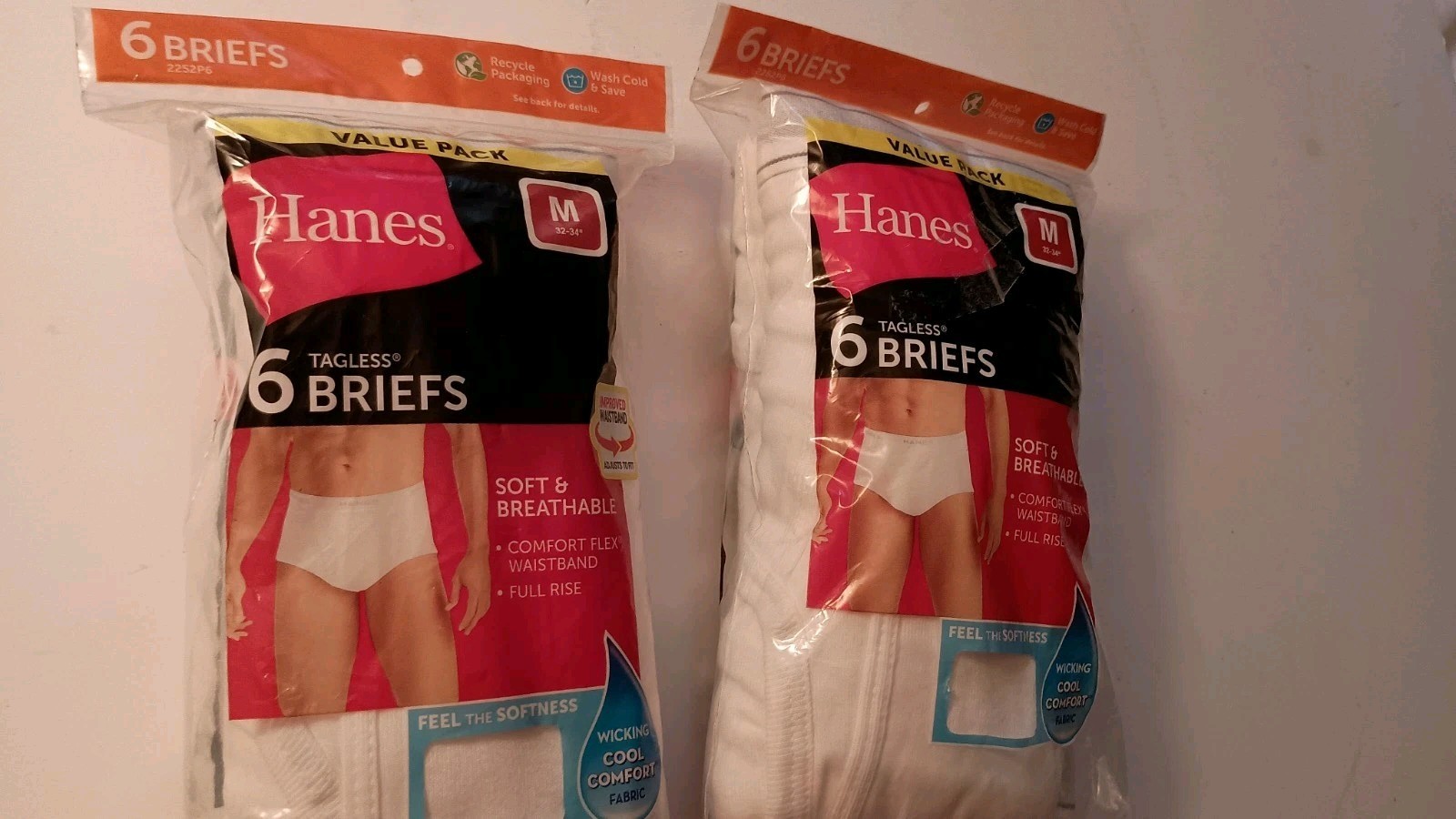 (2) 6 Pack Hanes White Cotton Tagless Full Rise Briefs Men’s Medium 32-34” SAVE