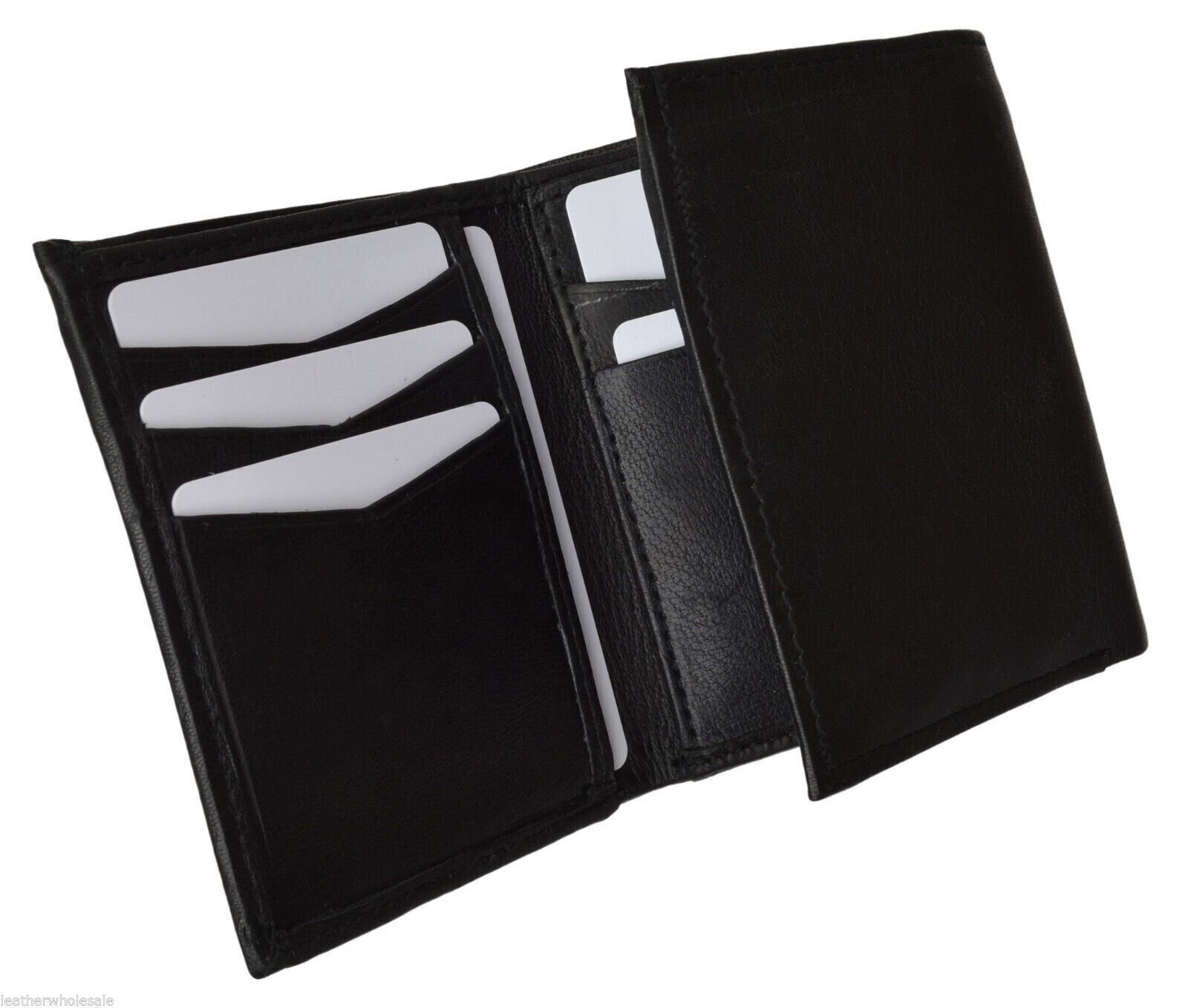 MARSHAL MEN’S GENUINE LEATHER 2 PHOTO HOLDER CREDIT CARD BLACK TRIFOLD WALLET