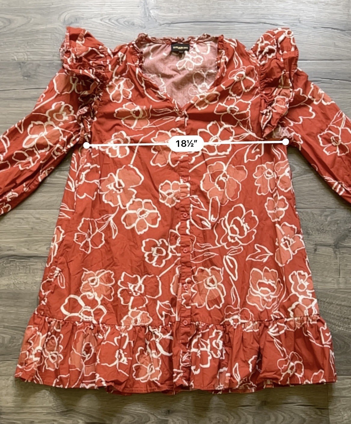 Sugarlips Women’s Rust White Floral V-Neck 3/4 Sleeve Fit & Flare Dress L