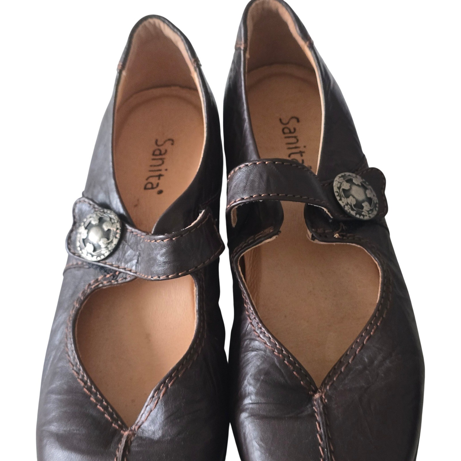 Sanita Leather Mary Jane Womens 8 EU 39 Dark Brown Comfort Shoes